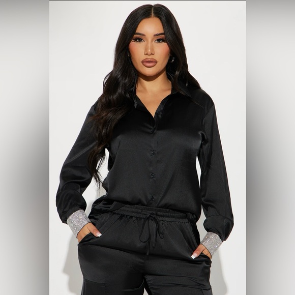 Fashion Nova Make It Bling Satin Jogger Set-NWOT - Picture 2 of 4